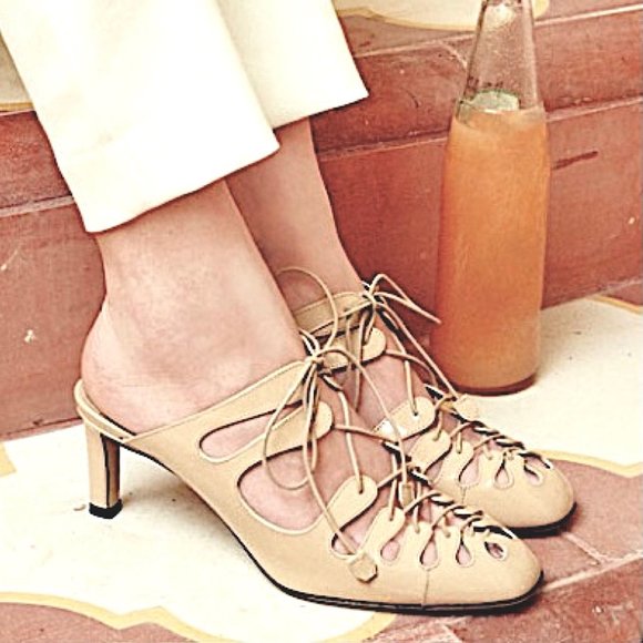 The Row Dixie Leather Lace-Up Mules in Pearl - Picture 1 of 12
